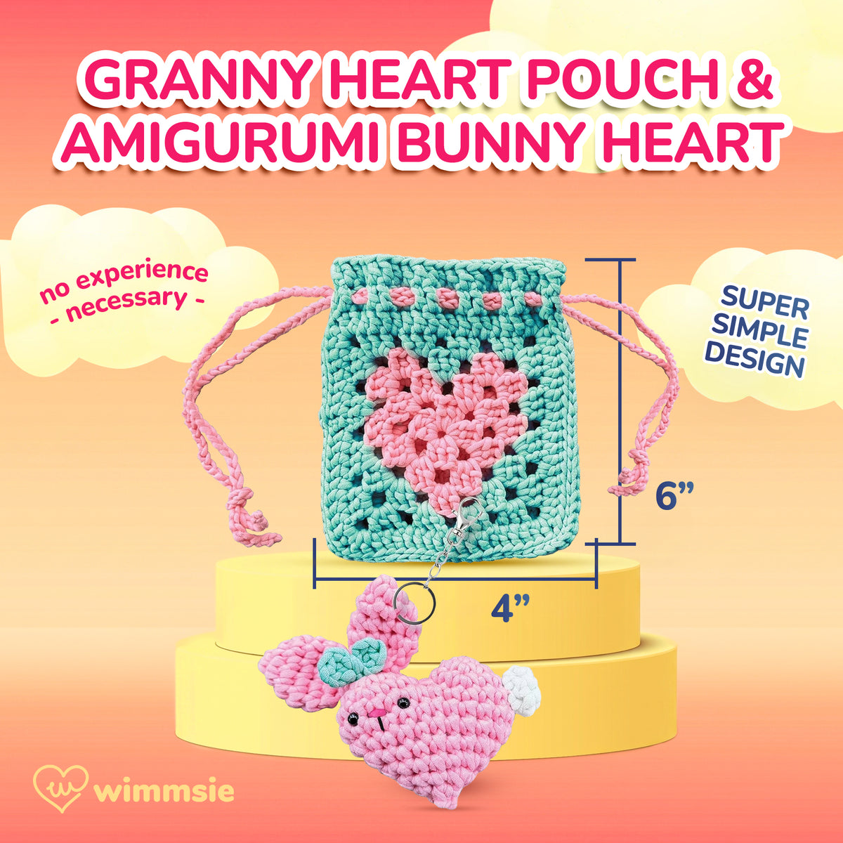 amigurumi bunny heart keychain and granny square heart purse crochet kit for beginners no experience necessary simple pattern 
