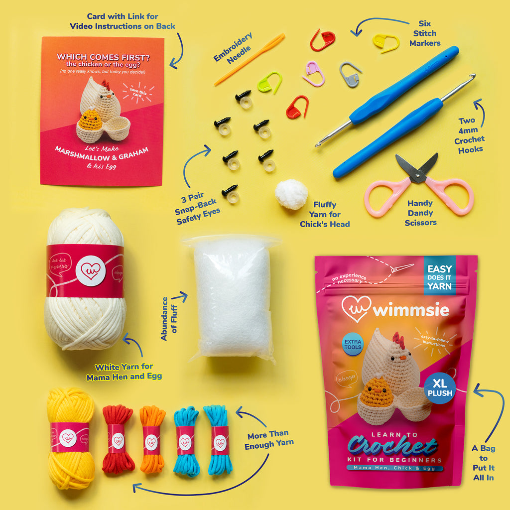 Wimmsie Chicken and Egg Crochet Kit — kit contents